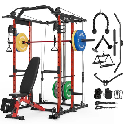 Power Rack Cage, 1500LBS Weight Cage with 800LB Capacity Adjustable Weight Bench, 1500LB Capacity Barbell and 230LB Weight Plate Set