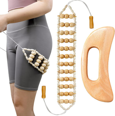 Wood Therapy Massage Tools，Handmade Wood Back Massage Roller Rope Tool,Maderoterapia Kit Body Sculpting Tools for Relax Muscles