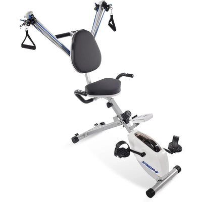 Stamina Foldable Exercise Bike and Strength System with Smart Workout App and 250 Pound Weight Capacity for Home Workout, Gray