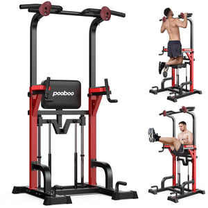 Power Tower Pull up Bar Dip Station with Resistance Assisted Pad Multi-Function Adjustable Height Home Gym Strength Training Fitness Workout Equipment 480 LBS
