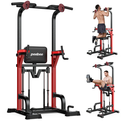 Power Tower Pull up Bar Dip Station with Resistance Assisted Pad Multi-Function Adjustable Height Home Gym Strength Training Fitness Workout Equipment 480 LBS