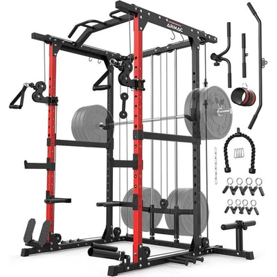 Power Cage,1500Lbs Multi-Function Power Rack with Adjustable Cable Crossover System and More Training Attachment, Weight Cage for Home Gym