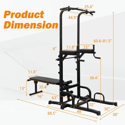 Power Tower Dip Station with Bench Pull up Bar Heavy Duty Multi-Function Fitness Training Equipment for Home Office Gym